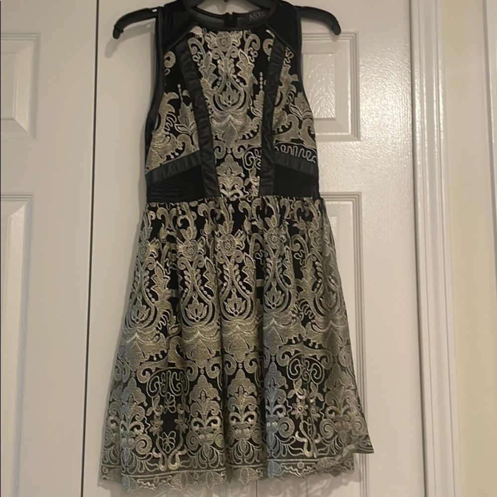 ASTR Black and gold embroidered dress
